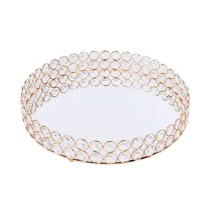 Стеклянная круглая металлическая Золотая косметика, женское зеркало для туалетного столика, тарелка для торта, хрустальный поднос