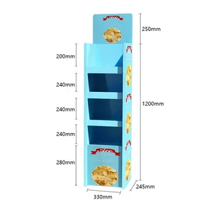 新しいデザイン簡単な組み立て標準サイズの紙のディスプレイマーチャンダイジング小売カートンポテトチップ段ボールフロアスタンド食品用
