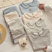 Setelan Baju Bayi Perempuan Balita Berkerah dengan Manset Ruffle, Katun Organik, Motif Bunga, Kancing, dan Model Romper
