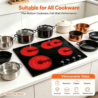 Table de cuisson vitrocéramique 60 cm, 4 plaques, 7200 W, commande par bouton rotatif, 11 niveaux de puissance, indicateur de chaleur résiduelle, cuisinière électrique