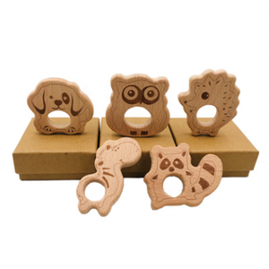 Natural no tóxico de madera de haya bebé mordedor mapache/erizo/pug/cebra Animal formas los dientes juguete para el bebé - Product Image 1