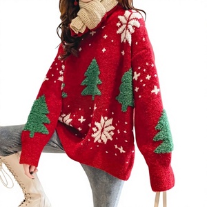 <span class=keywords><strong>Pull</strong></span> en laine pour femme à motif flocon de neige rouge et sapin de Noël, décontracté, mode automne-hiver, coupe ample, style Ins - Product Image 3
