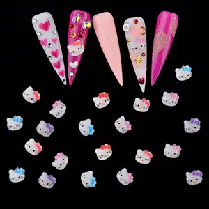 TSZS 100 pièces \ sac mignon Nail Art rose bleu Mini tête de chat Kawaii Nail Art accessoires 3D dessin animé Nail Art résine breloques