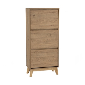 Meuble à chaussures HIRADO moderne couleur chêne naturel, organisateur d'entrée peu encombrant avec pieds en bois massif pour couloir d'appartement - Product Image 1