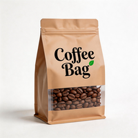 Sachet personnalisé à fond plat avec fermeture éclair, auto-scellant, à fond stable, pour l'emballage de grains de café, avec valve de dégazage