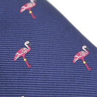 Cravate personnalisée en microfibre de polyester tissée, motif animal (pellicard, flamant rose), coupe slim, bleu marine, pour homme, vente en gros Chine Shengzhou