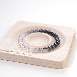 Bracelet extensible unisexe en quartz rutilé noir naturel et obsidienne, perles rondes, bijoux fantaisie en pierres précieuses - Product Image 3