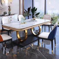 Meubles de salle à manger Table à manger en marbre avec base en acier inoxydable doré de luxe léger avec chaise