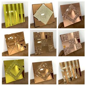 Glass Mosaic Mirror Wall Sticker <strong>Wallpaper</strong> Double-sided Durable Glossy Surface Modern Simple Design Living Room Decoration - Product Image 5