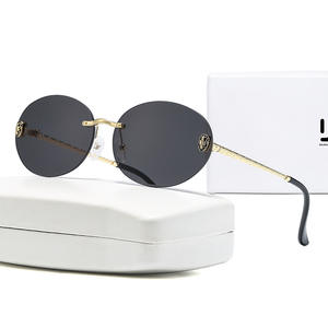 Lunettes de soleil ovales sans monture Dilemma pour femmes, en métal noir, verres PC UV400, type 3, avec boîte, référence 7711 - Product Image 1