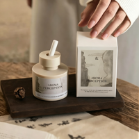 Nouveau design diffuseur de parfum Wabi Sabi en crème avec vase mat et bâtonnets en fibre – Coffret cadeau pour salon, élimination des odeurs