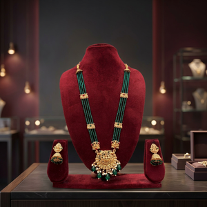 Traditional South Indian Temple Long Bridal Necklace <b>Set</b> Alloy Gold Plated Kundan Pearl Earrings High Quality Latest Designed - Product Image 3