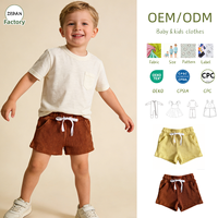 Shorts d'été pour enfants, shorts en tissu plissé dynamique 5D, couleur caramel, taille élastique, shorts décontractés avec poches