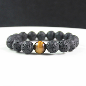 Bracelets perlés en <span class=keywords><strong>pierre</strong></span> volcanique <span class=keywords><strong>de</strong></span> <span class=keywords><strong>lave</strong></span> noire et en œil <span class=keywords><strong>de</strong></span> tigre naturel <span class=keywords><strong>de</strong></span> 12 mm pour hommes - Product Image 1