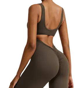 Hollow Out vẻ đẹp trở lại Yoga onesie phụ nữ scrunch đào mông chạy tập thể dục Yoga bodysuit jumpsuits