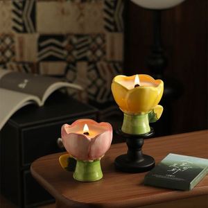 เทียนหอมเซรามิกทำมือ รูปดอกทิวลิปสีชมพูน่ารัก สำหรับตกแต่งบ้าน - Product Image 2