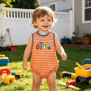 SR3943 RTS Infant Baby orange stripe Sleeveless Romper Cotton Spandex for Girls Wholesale - Product Image 1