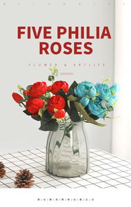 <span class=keywords><strong>Bouquet</strong></span> <span class=keywords><strong>de</strong></span> roses artificielles 5 têtes, fausses fleurs, pas cher, décoration <span class=keywords><strong>de</strong></span> mariage - Product Image 5