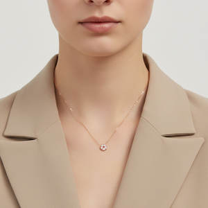 Collar con Colgante de Diamantes Naturales y Oro Sólido de 18K, Diseño de Corazón de Cinco Hojas, Joyería Fina para Mujer, Venta al Por Mayor - Product Image 5