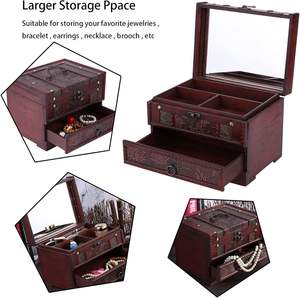 Portagioie in legno con <span class=keywords><strong>specchio</strong></span>, portagioie in legno classico portagioie portabagagli <span class=keywords><strong>porta</strong></span> gioielli - Product Image 3