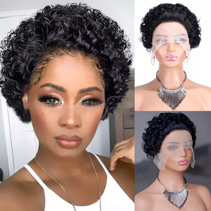Perruque Courte Pixie Cut Ondulée Effet Mouillé en <span class=keywords><strong>Cheveux</strong></span> Brésiliens Bruts Pas Chers, Perruque Complète en Dentelle Frontale 13x1 en <span class=keywords><strong>Cheveux</strong></span> Humains pour Femmes Noires - Product Image 3