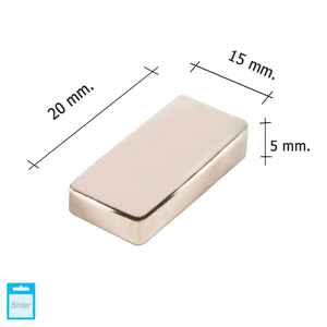 Magnete rettangolare al neodimio Wolfpack 20x15x5 mm. Confezione blister da 1 pezzo - Product Image 1