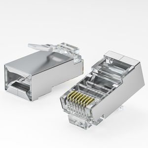 ขั้วต่อ RJ45 8P8C ปลั๊กแบบแยกส่วนชุบทอง Cat5e ขั้วต่อสายอีเทอร์เน็ต <span class=keywords><strong>Cat6a</strong></span> STP ปลั๊กเครือข่ายโปร่งใส - Product Image 2