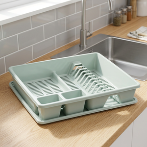 Égouttoir à vaisselle en PP avec bac de drainage et porte-couverts, empilable, carré, robuste, moderne, pour cuisine, vaisselle et bols - Product Image 3