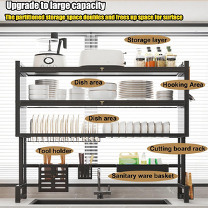 Organizador de Platos Metálico Multifuncional de Doble Capa para Fregadero de <span class=keywords><strong>Cocina</strong></span>, Moderno, a Prueba de Polvo, con Drenaje, para Vajilla - Product Image 4