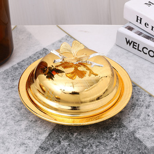 Goldene Runde Butterdose Europäischer Stil Abgedeckte Obstschale Hochwertige Casual Trockenobstschale Snackteller Mit Deckel - Product Image 6