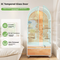 Cage à oiseaux moderne semi-circulaire en bois massif, villa pour perroquets en verre transparent, grande volière d'intérieur pour animaux de compagnie, cadre en fer pliable