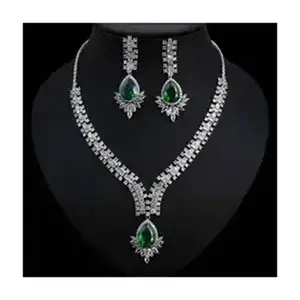 Original Fashion Dubai Platinum Plated bijoux en Cubic Zircon Stone Earring Bridal Gemstone Necklace Zircon Jewelry Set