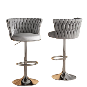 AWQM Set bangku Bar krem Modern <span class=keywords><strong>2</strong></span> kursi putar tinggi dengan sandaran kaki & sandaran kaki berlapis kain yang dapat disesuaikan untuk ruang tamu - Product Image 1