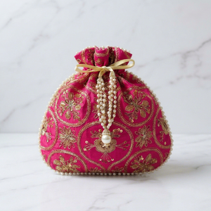 Indian Ethnic Zari Embroidered <b>Wedding</b> Return Gift Pouch Festive Handbag potli <b>Bags</b> - Product Image 1