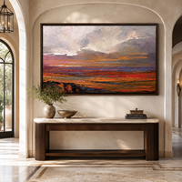Peinture à l'huile paysage coucher de soleil peinte à la main, texture cuillère à palette, toile murale, design contemporain, taille personnalisée, luxe