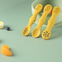 Voedselveilige siliconen kinderbestek 3-delig servies lepelset kindertraining leer eten lepel fruit puree lepel