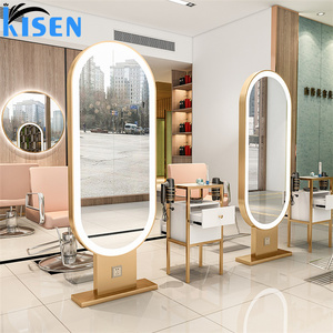 Mueble de exhibición de acero inoxidable KISEN para salón, tocador y estantes de almacenamiento, mini espejo contemporáneo para uso en barberías. - Product Image 2