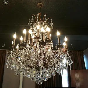 Decorative large candle crystal chandelier of hotel wrought iron lighting chandelier brilliant lighting manufactures wholesale