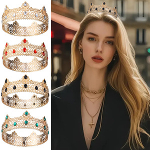 Corona de Metal Redonda para <span class=keywords><strong>Hombre</strong></span>, Chapada en Oro, con Circonitas de Agua y Pedrería, Marca Miss Etiquette NIANCAN, para Cumpleaños y Bodas - Product Image 5