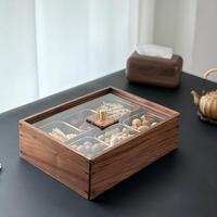 Houten fruitmand met deksel, Chinese minimalistische stijl, verdeeld dienblad voor woonkamer, huishoudelijk gebruik, vochtbestendige opbergdoos