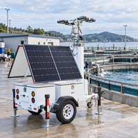 Tour d'éclairage solaire mobile à 2 panneaux solaires avec projecteurs LED 300W IP23 et remorque pour travaux routiers
