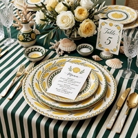 Lot de Plats Ronds en Céramique Peints à la Main à Motifs Floraux pour Mariage, Vaisselle en Porcelaine Style Campagne pour Salades, Fruits et Plats Maison