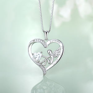 Nuevo collar de moda europea y americana con diseño de ángel y amor, con la frase 'Forever In My Heart', un regalo elegante <span class=keywords><strong>para</strong></span> mamá o niña - Product Image 4