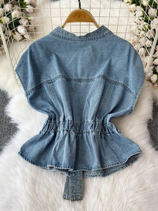 <span class=keywords><strong>Gilet</strong></span> en jean pour <span class=keywords><strong>femme</strong></span>, style décontracté, orné de perles, <span class=keywords><strong>sans</strong></span> manches, haut de gamme, pour le printemps - Product Image 4