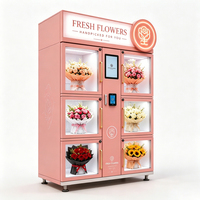Máquina expendedora de flores frescas refrigerada con pantalla táctil, múltiples opciones de pago y sistema de refrigeración por compresor para ramos de flores