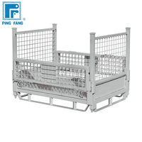 Conteneur de palette en treillis métallique galvanisé personnalisé en gros OEM ODM avec porte demi-ouvrante, base empilable pour chariot élévateur pour stockage entrepôt B2B