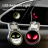 Lumière d'ambiance LED solaire pour voiture, motif visage de démon, fixation par ventouse, lumière d'avertissement pour vitre de voiture, capteur de vibration sans fil