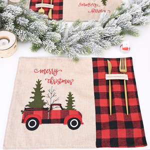 Christmas home decorations, <b>red</b> and black checkered <b>placemats</b>, cartoon tablecloths, table mats, home dining table decorations, - Product Image 2