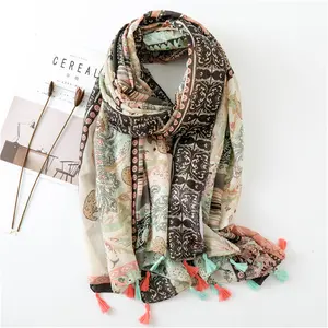 Fashion Spring And Autumn New Scarf Women Cotton Linen Literature And Art Small Fresh Butterfly Printed Shawl Beach Towel