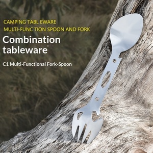 DF en Oferta, Cuchara y Tenedor Multifunción Compactos de Acero Inoxidable para Exteriores, Utensilios de Cocina para Camping, Abridor de Botellas y Latas, Llave Inglesa - Product Image 3